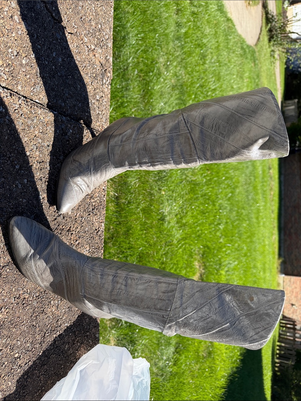 Joyce  vintage Gray Pointed-Toe Knee-High Heeled Boots